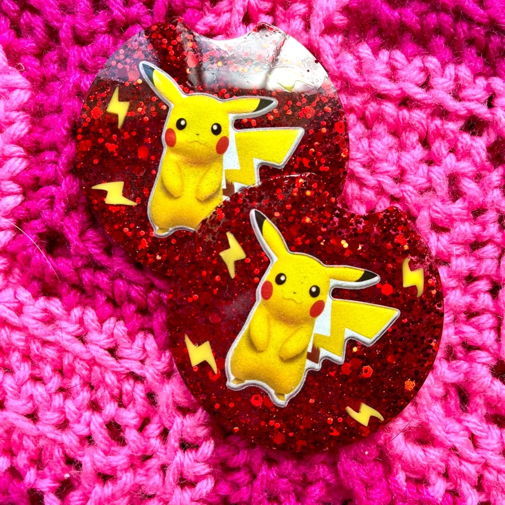 Pokemon Pikachu Lightning Bolt Handmade Resin Car Coaster Set
